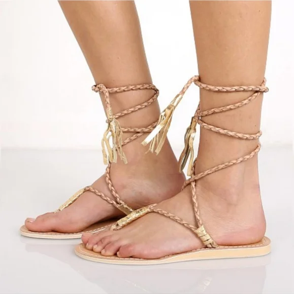 🆕 Cocobelle L*Space Gili Ankle Wrap Braid Sandals Sand Gladiator, 9 - Picture 2 of 13